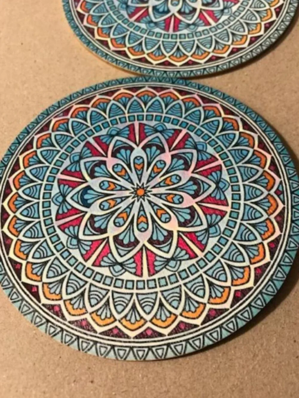 Wooden 4 pc Balance Mandala Coaster Set Lotus Geometric Pattern India 107